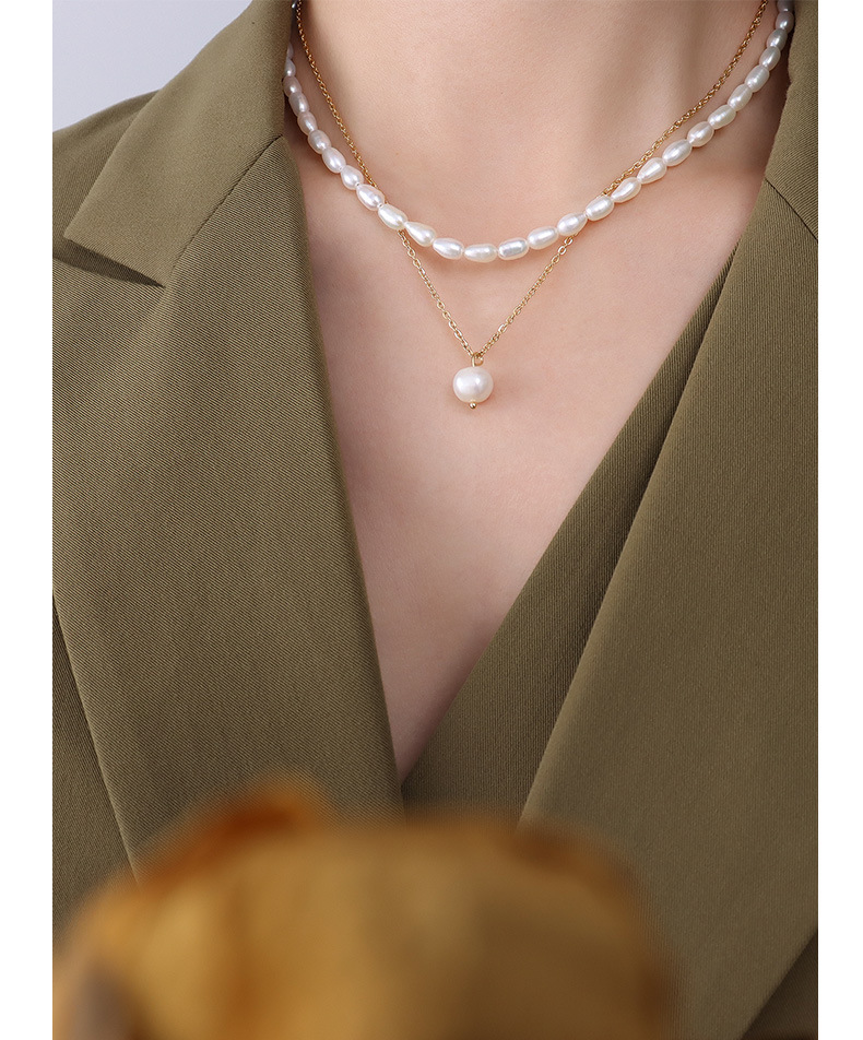 Collar De Acero Titanio Apilable De Crecimiento Natural De Perlas De Agua Dulce Francesa display picture 3
