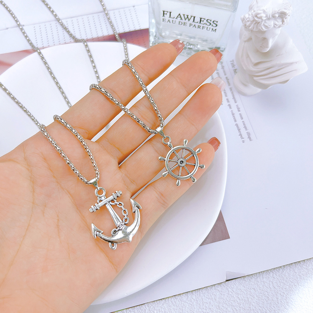 1 Piece Fashion Rudder Anchor Alloy Silver Plated Unisex Pendant Necklace display picture 4