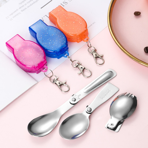 Folding tableware set multifunctional stainless steel spoon knife fork salad spoon outdoor camping portable set wholesale