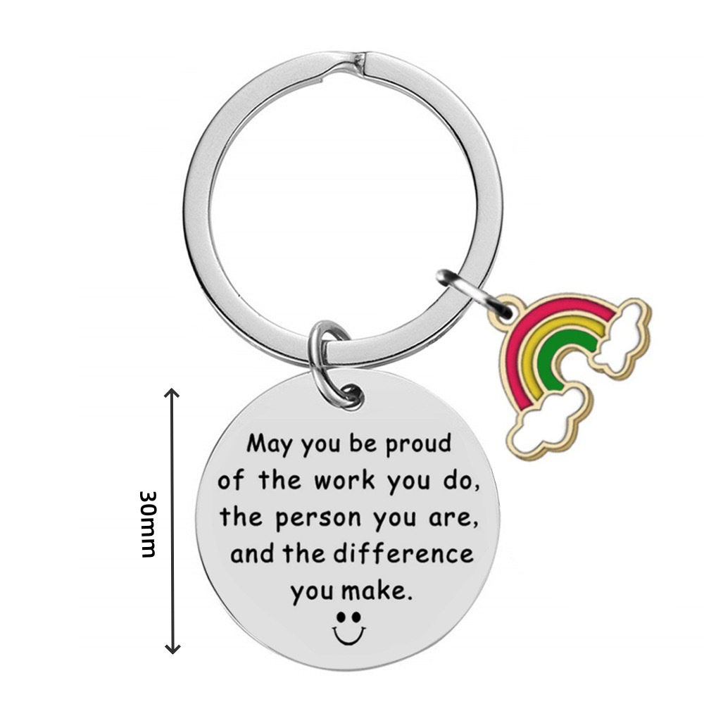 Llavero de acero inoxidable grabado con láser, colgante arcoíris de aleación, accesorio de bolso o llaves, venta al por mayor