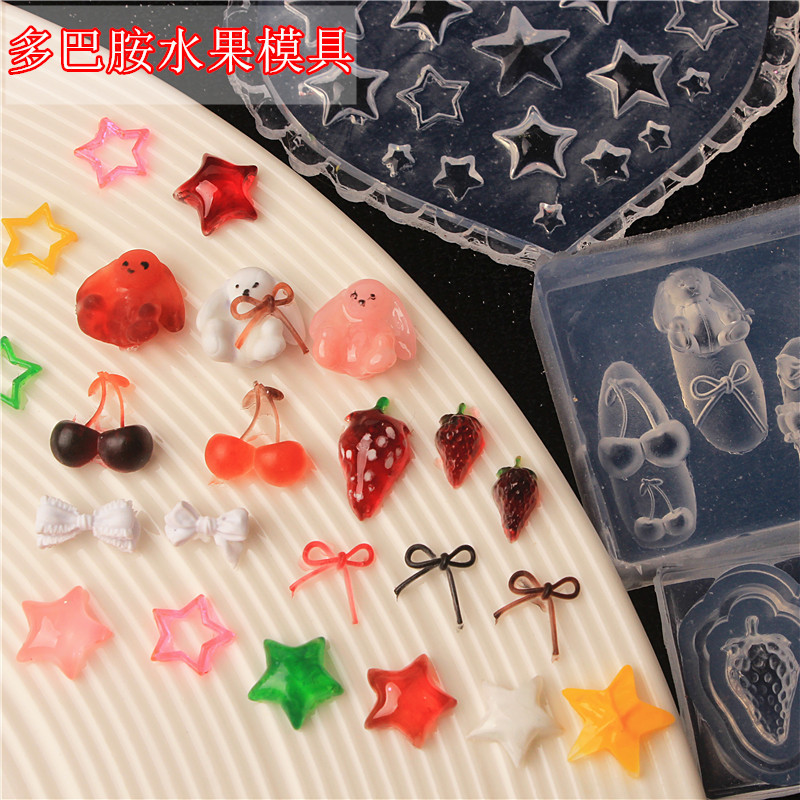 Dopamine Strawberry Cherry Bear Five-pointed Star Nail Art Jewelry Silicone Mold Camellia Leaf Nail Bow