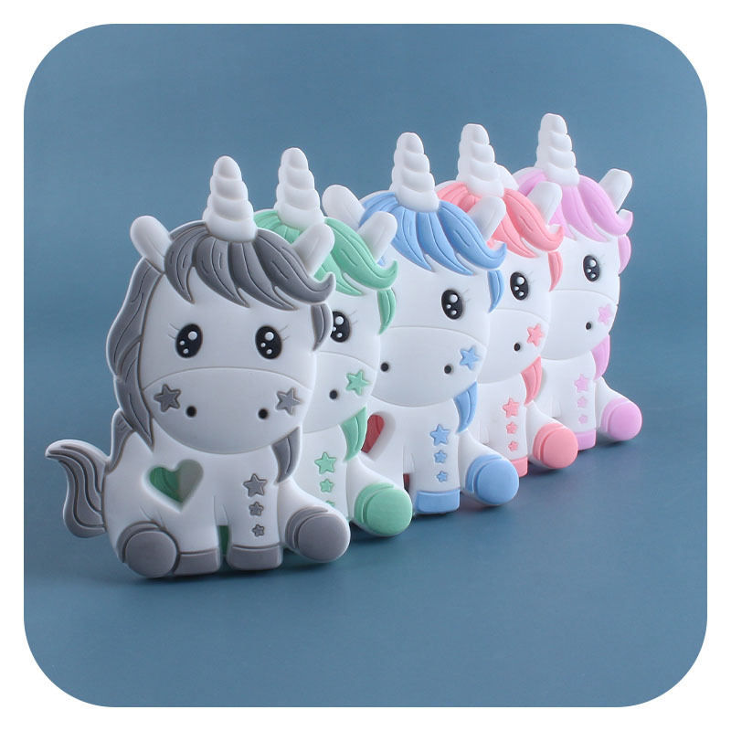 Creativo DIY bebé suministros de dibujos animados silicona unicornio juguete teether palo Amazon nuevo