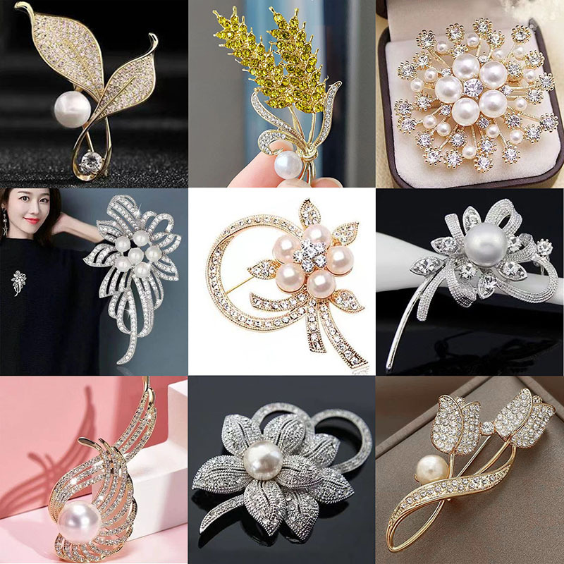 Women's clothing accessories anti exposure snowflake pearl crystal brooch exquisite flower pin_voghion.com