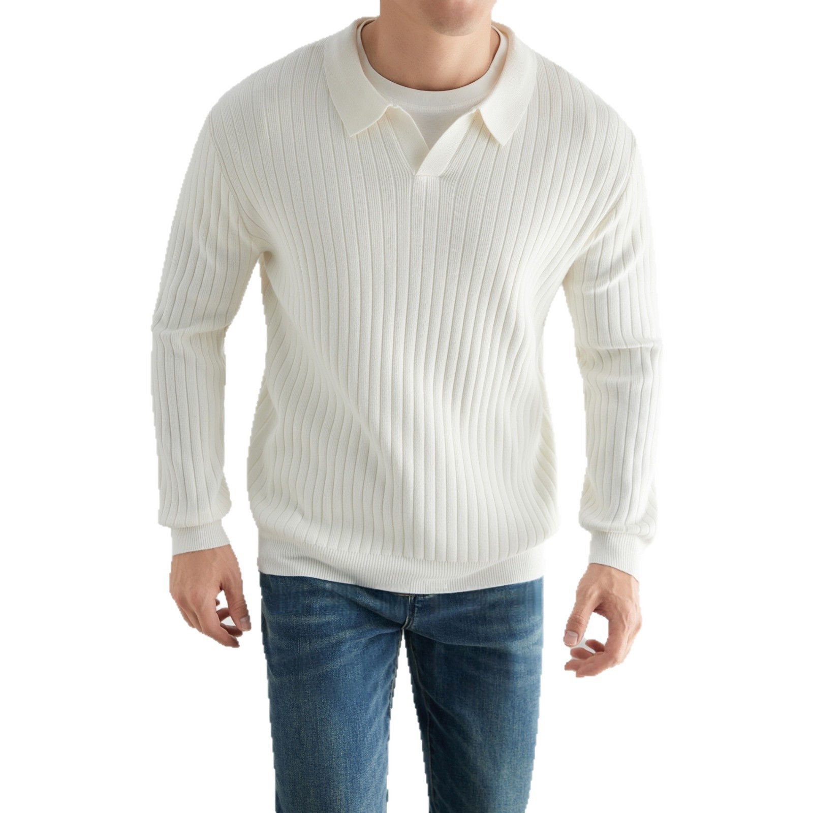 Explosiones transfronterizas de tamaño grande europeo polo camiseta collar V camiseta de punto suéter hombre viejo viento primavera y otoño fábrica al por mayor