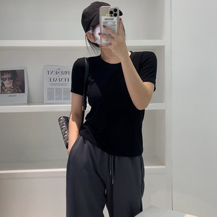 260g 95% Pure CoTTon High ElasTic Fine Thread ShorT-sleeved T-shirT for Women Summer K-sTyle Loose Slimming Look VersaTile Top BoTToming ShirT