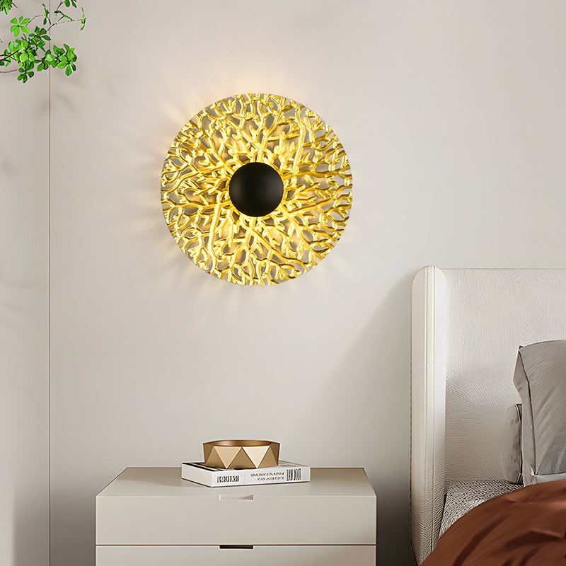 Dormitorio de hojas de loto moderno balcón decoración lámpara cabecera decoración simple luz fondo nórdico pasillo fondo pared de lujo