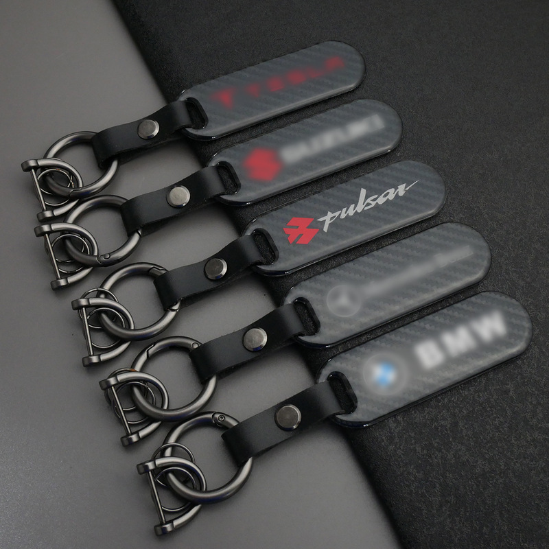 Carbon Fiber Pattern Car Keychain for Men, Electric Vehicle Logo Pendant, Kawasaki Honda Motorcycle Keychain