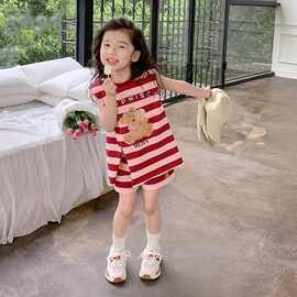 女童条纹夏装背心套装2026新款韩版宝宝夏天衣服小女孩短袖两件套
