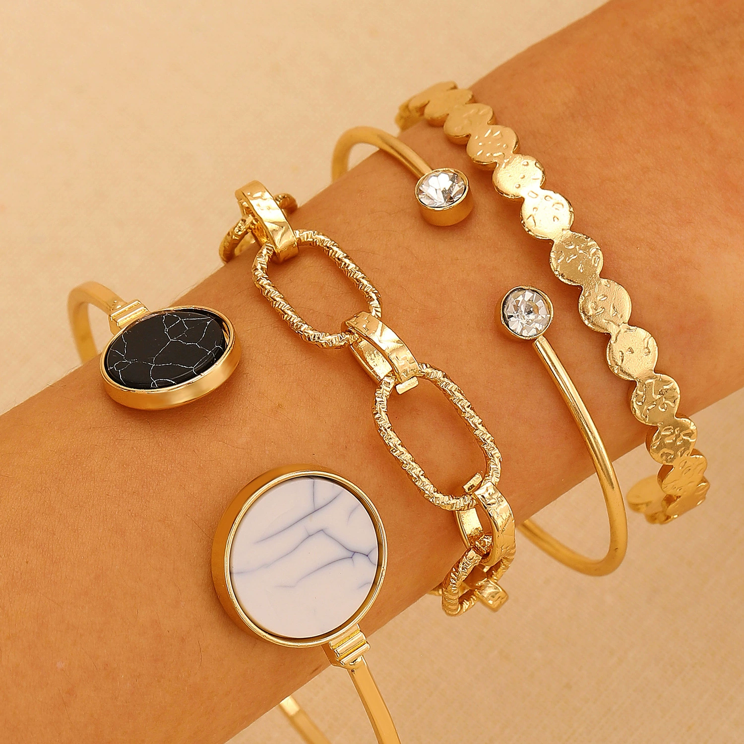 Metal Bracelet Set, 4-Piece Multi-Style (hip-hop, punk, European) – mixed finishes
