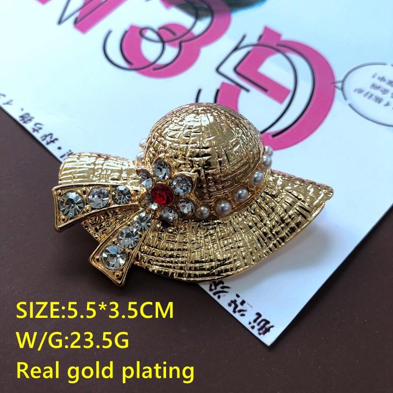 Electroplated Real Gold Turquoise Black Stone Cute Animal Drip Glazed Enamel Straw Hat Brooch Plant Leaves Pearl Pin display picture 30