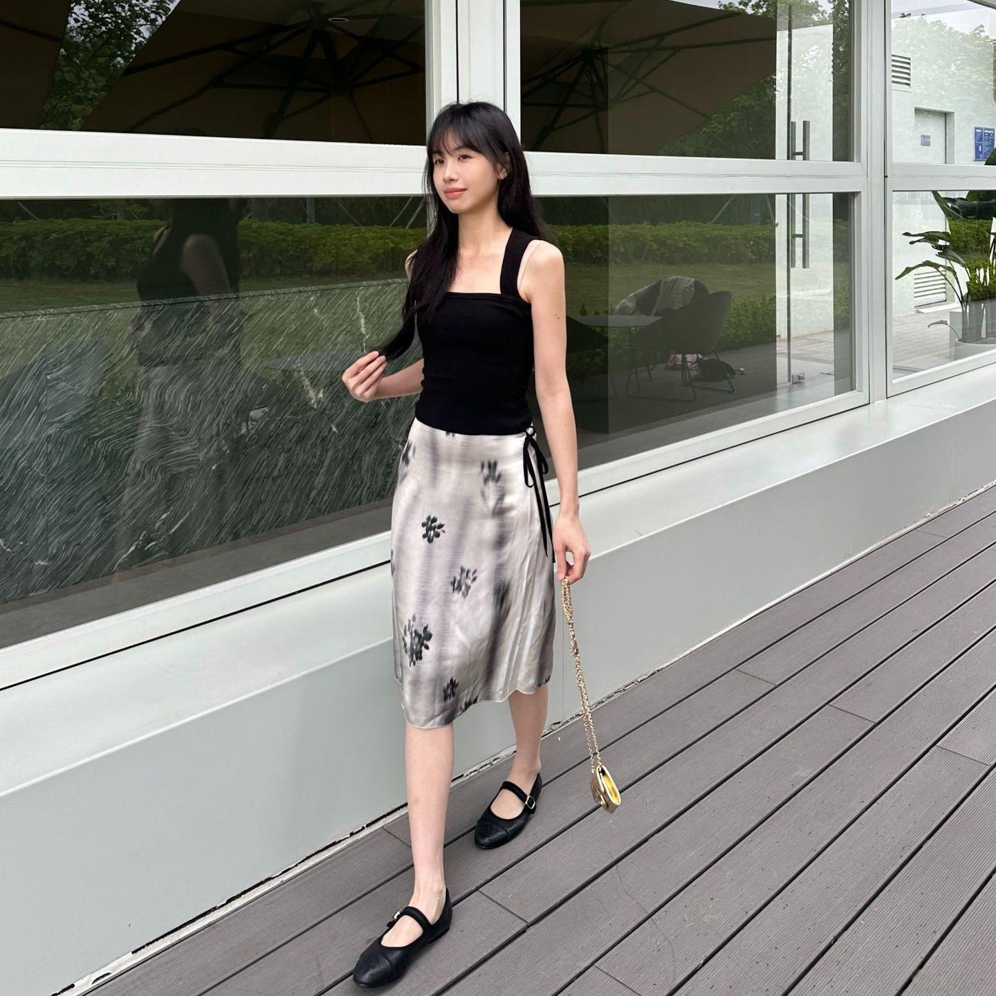 Massimo Dutti Women's Printed Tie Waist Over-the-knee Skirt