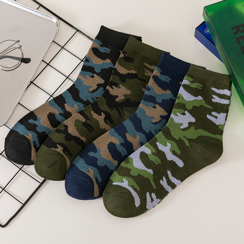 Spring and Autumn Men's Middle Tube Foreign Trade Camouflage Army Green Short Socks Stall Socks Factory Direct Supply Work Labor Protection Socks Wholesale