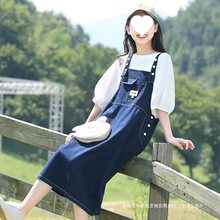 少女牛仔背带裙套装两件套初中学生春装大童高中女生连衣裙夏过膝