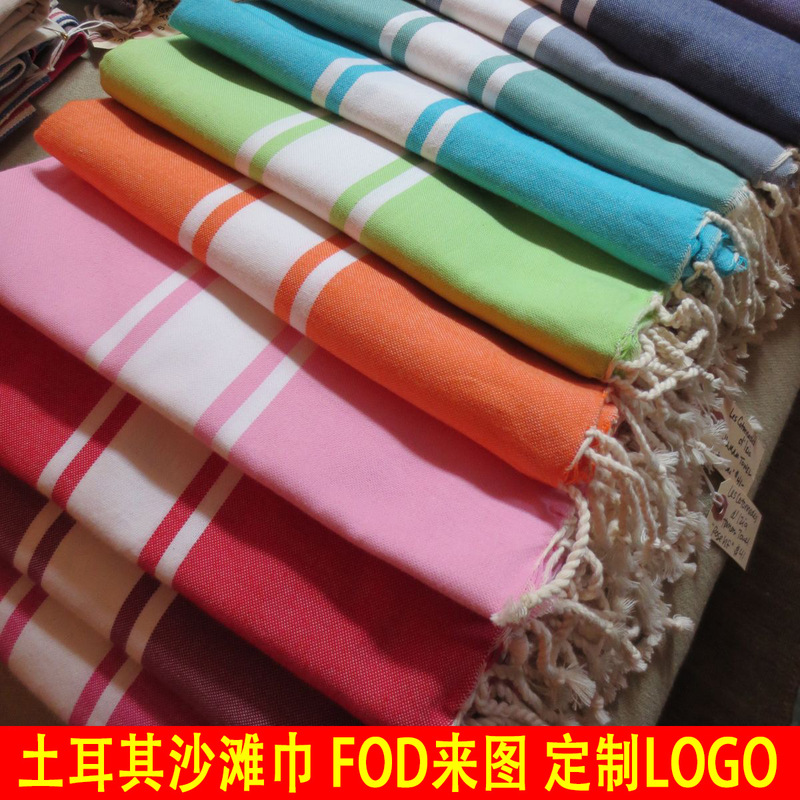 New Wide Striped Turkish Beach Towel, Colorful Bath Towel with Tassels, Striped Polyester-Cotton Beach Towel, Custom-Made