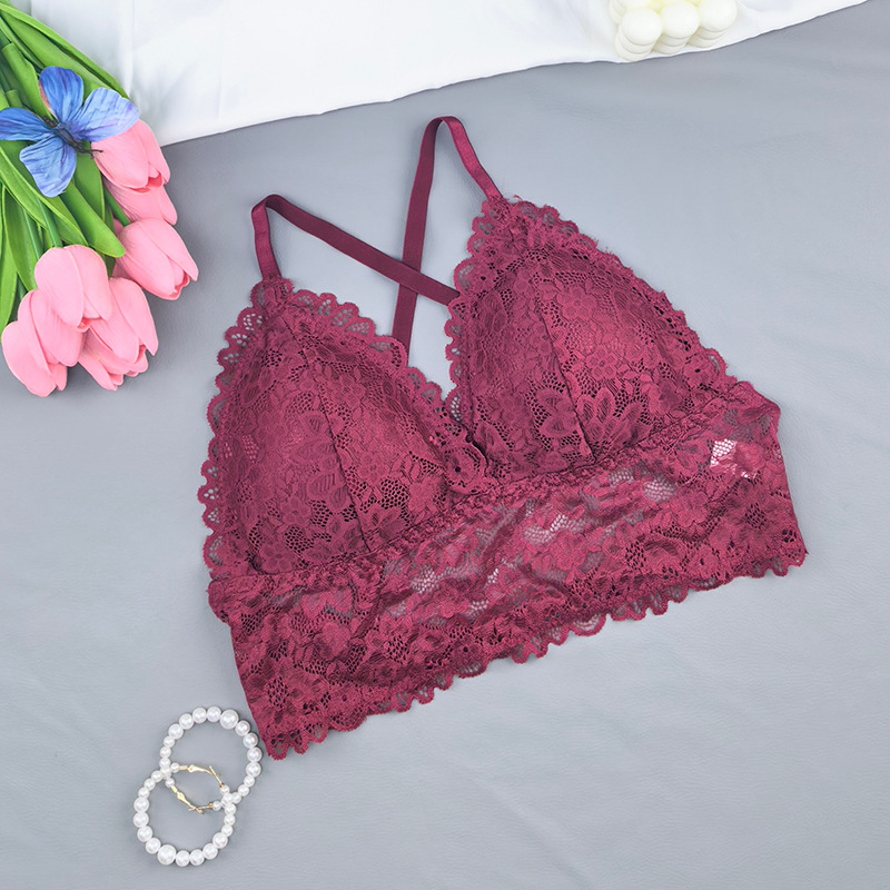 Cross-border sin anillo de acero hermosa espalda cruzada bra de pecho pequeño encaje sexy ropa interior de mujer verano delgada