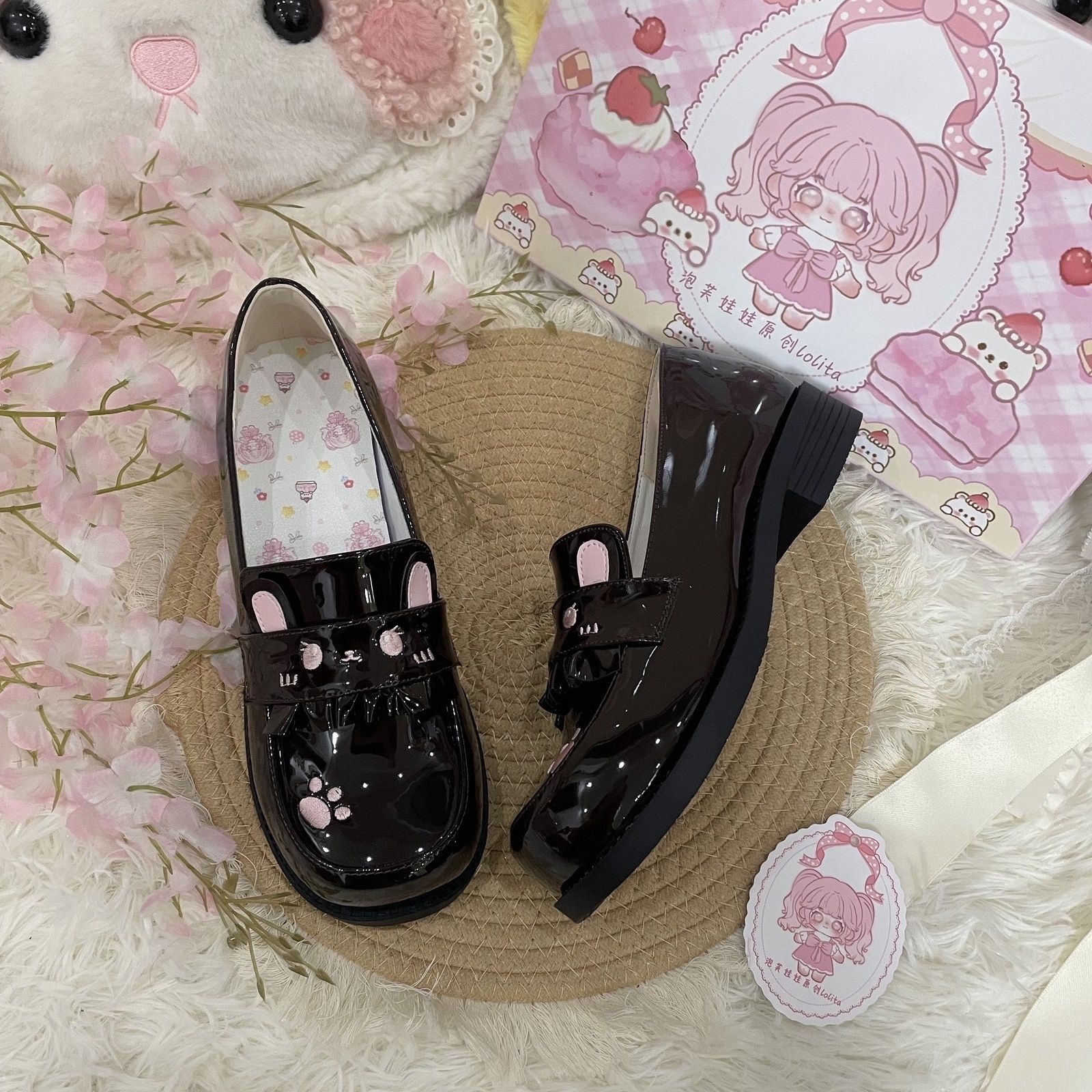 2026 verano japonés zapatos pequeños muffin gatos auriculares cabeza redonda súper suave estudiantes cómodos Lolitajk pequeña piel