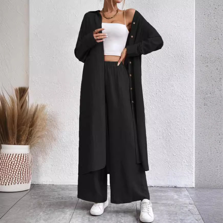 GraceChic Southeast Asia Spring And Autumn Large Size Loose Long Shirt Wide-Leg Pants Fashion Sports Suit Two-Piece Set Wholesale_voghion.com