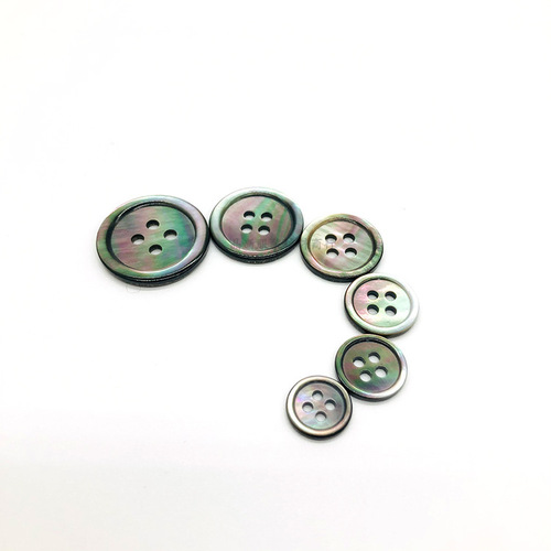 Natural black butterfly shell button, round fine edge four-eyed black pearl, high-end shirt button, black button