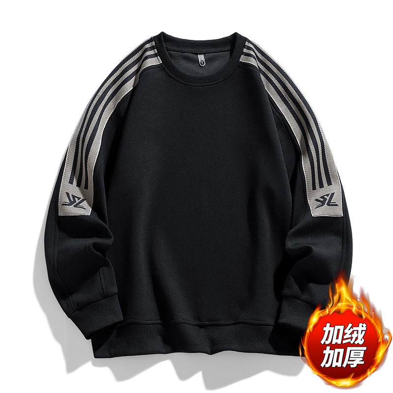 2024 Super Large Size Cross-Border Men's Clothing 2Xl-9Xl Winter Velvet Thickeneded Fat Round Neck Splicing Sweatshirt for Men