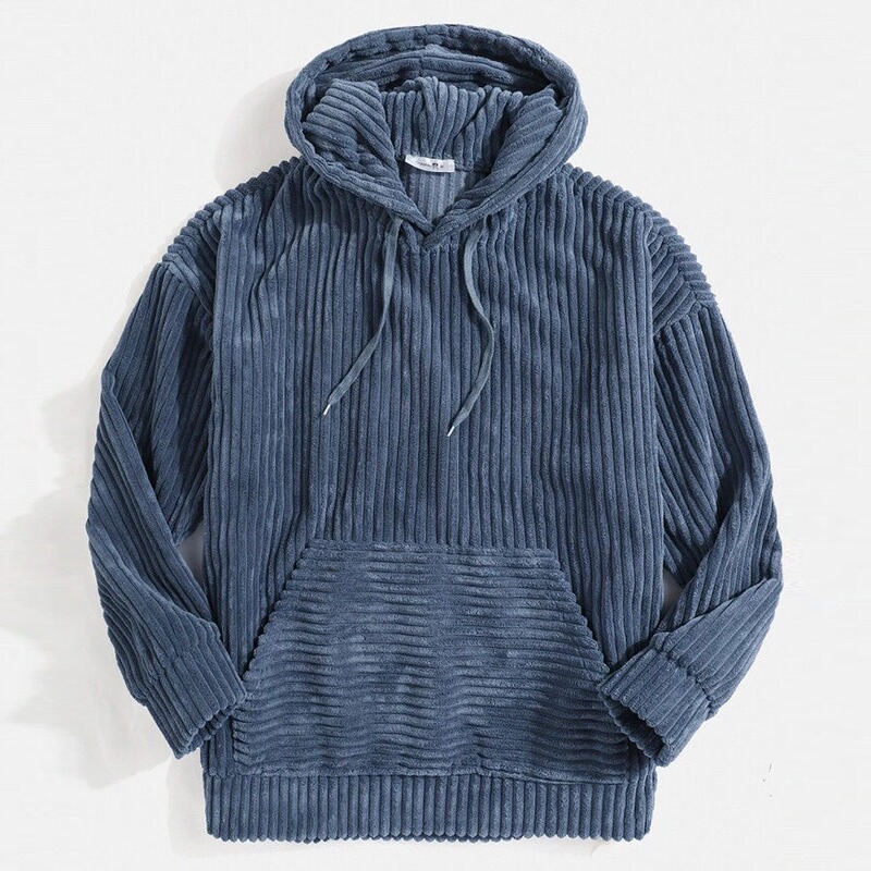 In-Stock Amazon Aliexpress Cross-Border Popular Men's Sweatshirt, Thick Corduroy Long-Sleeve Solid Color Hooded Sweatshirt with Pockets