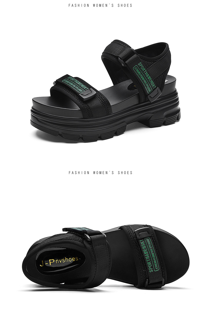 Giày sandal thể thao da thật đế dày nữ gót 4cm quai chữ V khóa dán — JST 1609 cao gót xanh đen 4cm, Đen trắng 2001 LJ, JST 1611 cao gót xanh đen 4cm, 2206 ML màu đen chi tiết 20
