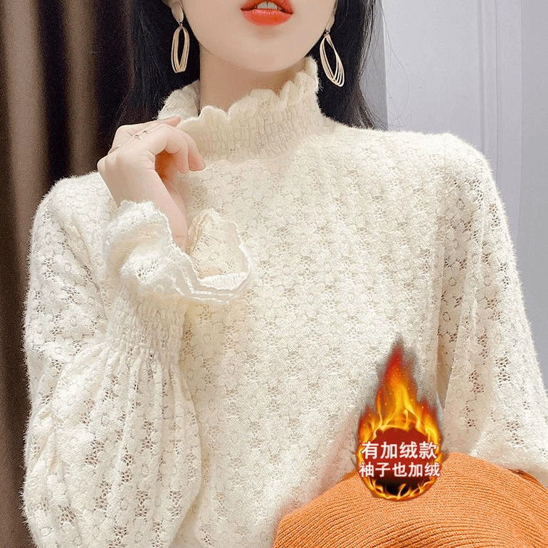 2120 Кружевная бархатная нижняя рубашка женская осень-зима новая иностранная рубашка с высоким воротником