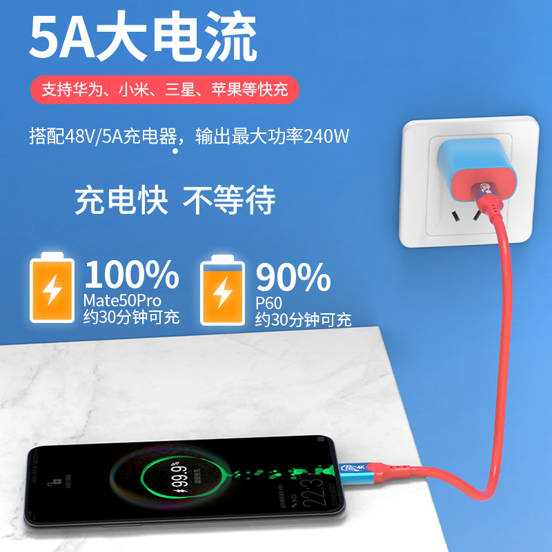 Tipo-c cable de la pantalla del molde 240W cable de datos 4K de doble cabeza 20Gbps cable de alta velocidad USB3.2 macho a macho 5A carga rápida