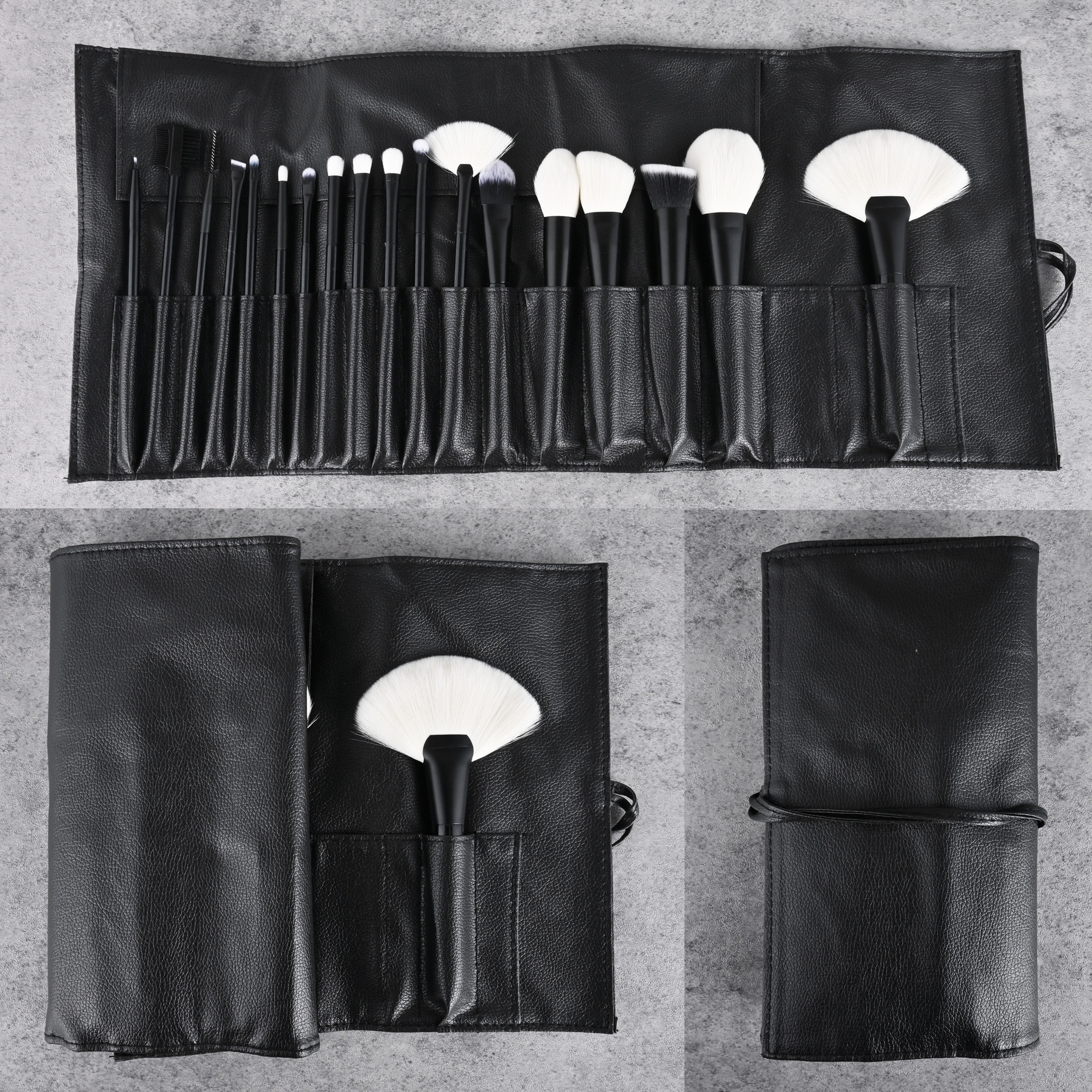 Fábrica al por mayor-blanco cremoso pinceles de maquillaje traje en forma de abanico 24 champán herramientas de maquillaje pelo sintético