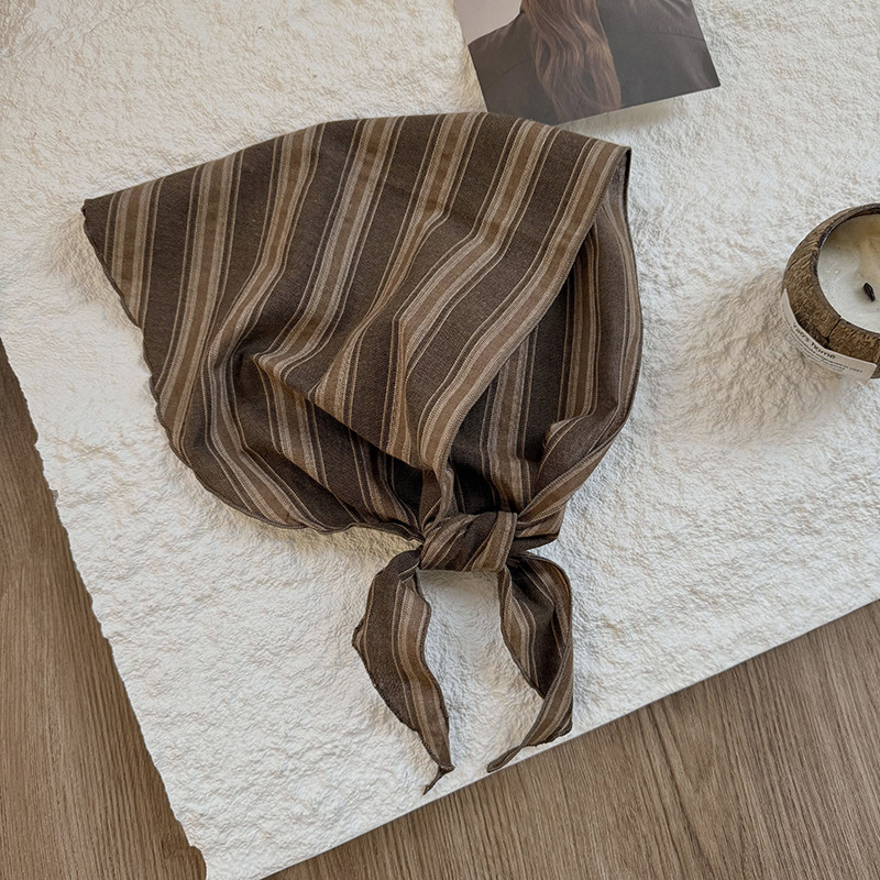 Bufanda de lino de algodón a rayas clásico retro simple japonés, bufanda de cuello informal, bufanda pequeña, diadema pequeña, diadema, mujer de doble uso
