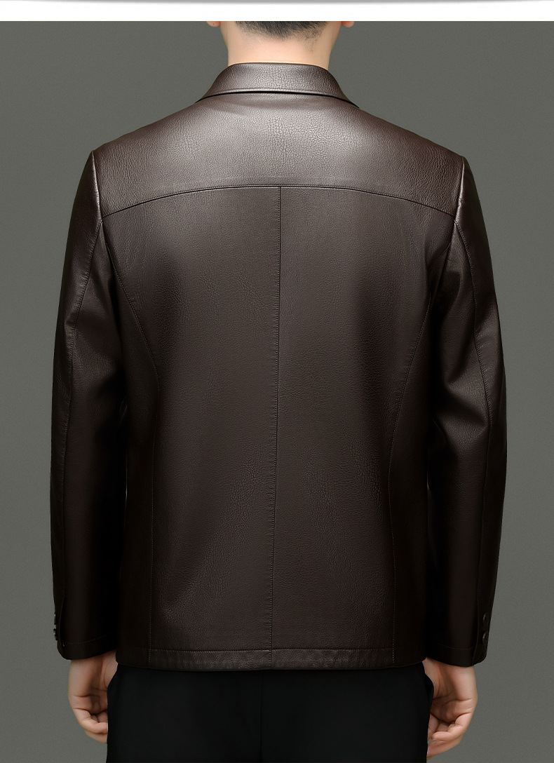 博那罗蒂 高端男士翻领生态皮夹克薄中老年皮衣男装中长款