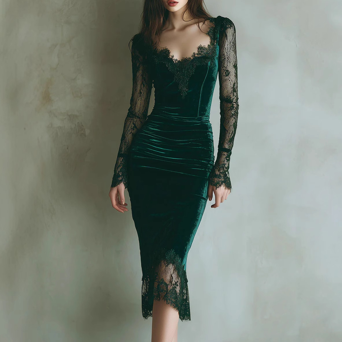 Women's Clothing European And American Style Slimming Bodycon Dress Lace Trimmed Sexy Design_ecoleips.com