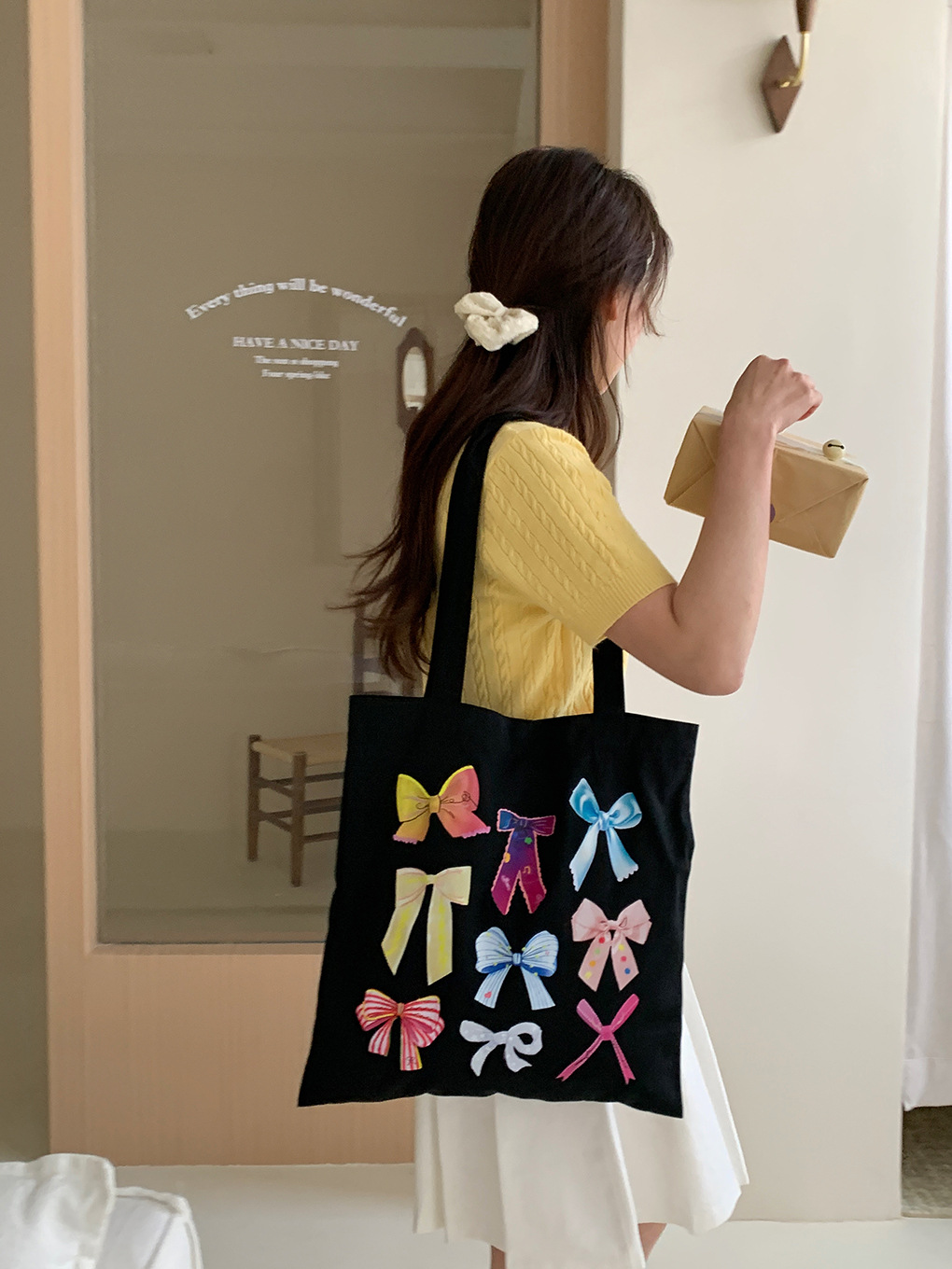Bolso de Hombro de Lona con Lazo, Gran Capacidad, para Uso Diario