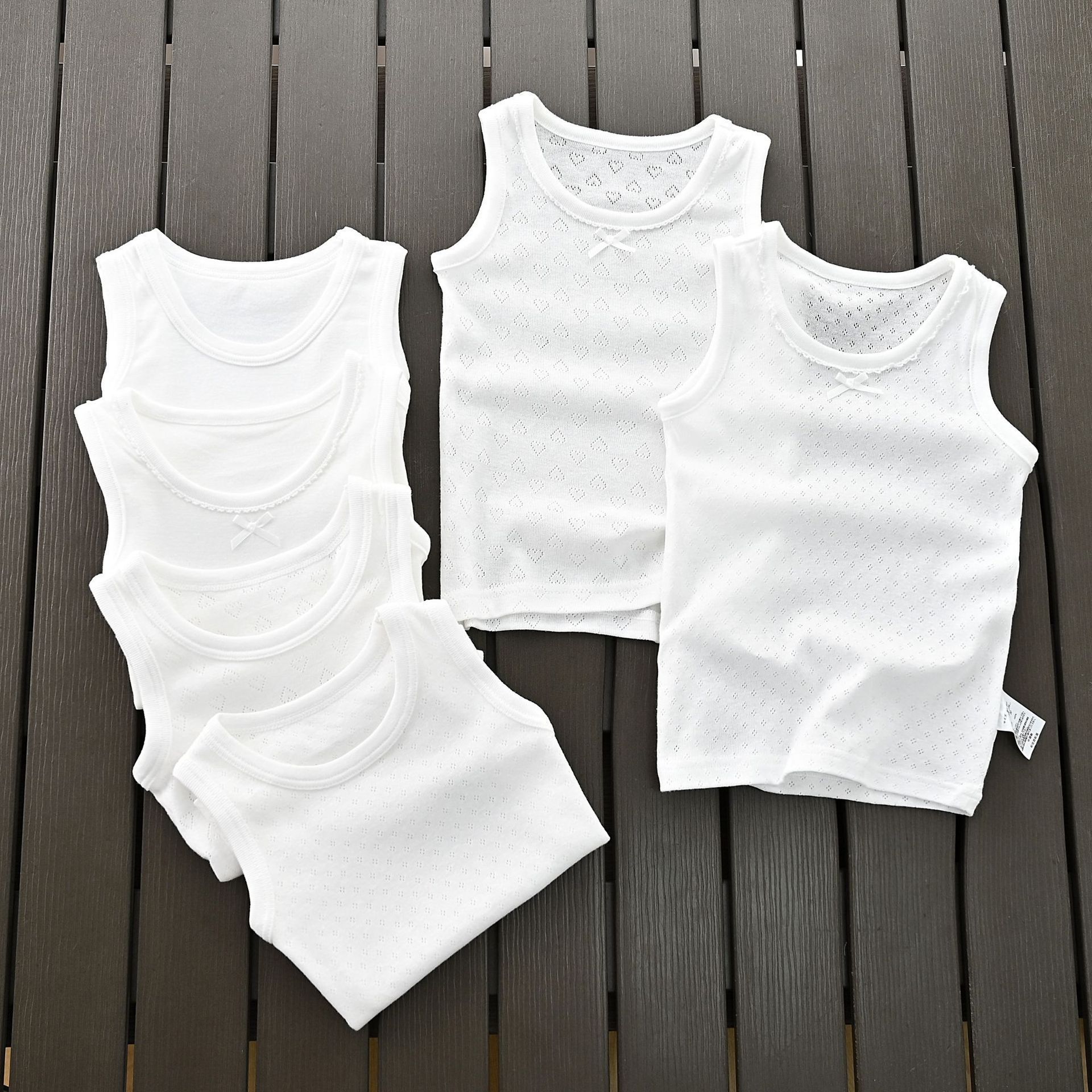 Children's Base Layer Vest Made of Japanese-Style Mesh Hollow Cotton, White, Sweat-Absorbent, Pure Cotton for Boys and Girls, Sourced from Factory Outlets