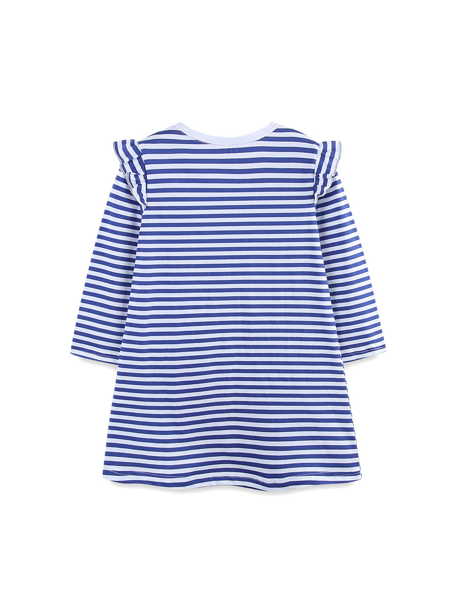 26 otoño nuevo vestido de niñas Europa y América rayas mangas voladoras falda de princesa de algodón de punto amor bolsillo falda de niños