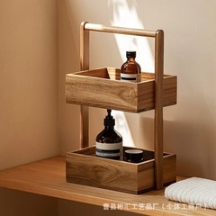 木製の収納棚のテーブルの装飾の二重の果物の収納かごの手持ち式の浴室用品の収納の木の整理棚