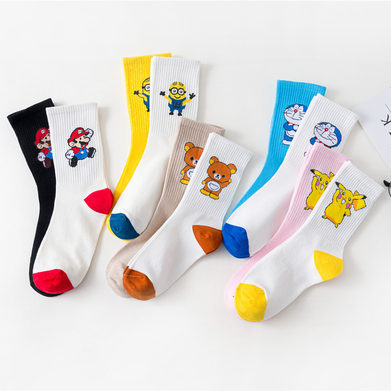 Men and Women Couple All-match Cartoon Pikachu College Style Dingdang Cat Korean Style Student Cute Japanese Style Mid-high Socks