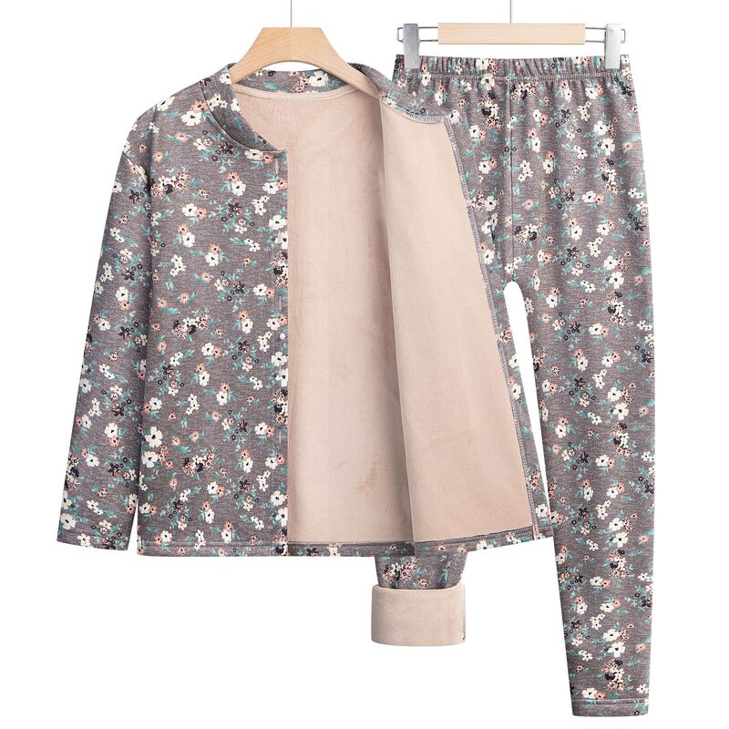 Middle-aged and elderly fleece-lined padded thermal underwear suit grandma cardigan top mother winter base two-piece set