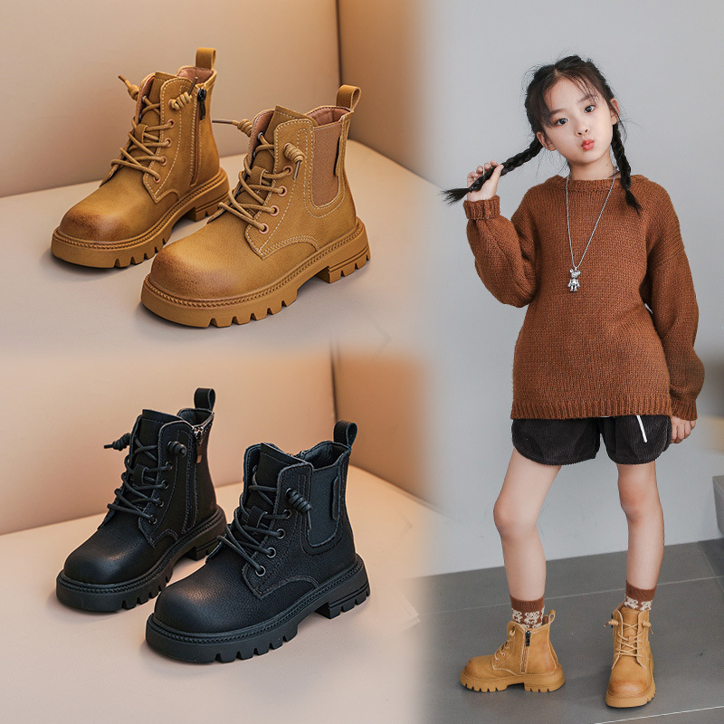 Autumn 2023 New Children's Martin Boots Super Fiber Leather Waterproof Boots Korean Style Yellow Boots Men's and Women's Boots