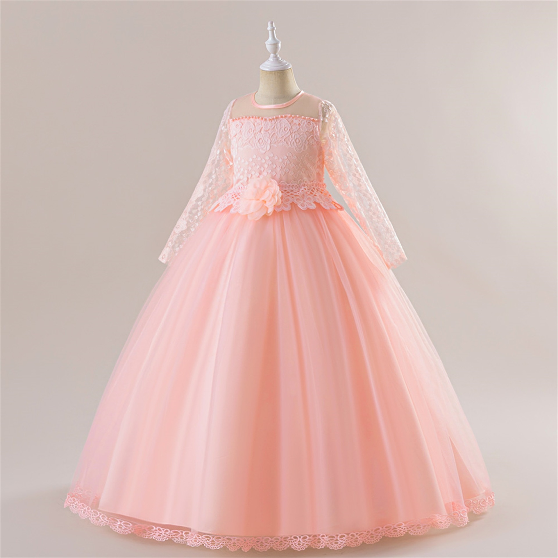 Europa y América Amazon suministro vestido de flores de encaje niña princesa ping vestido de boda infantil vestido de noche