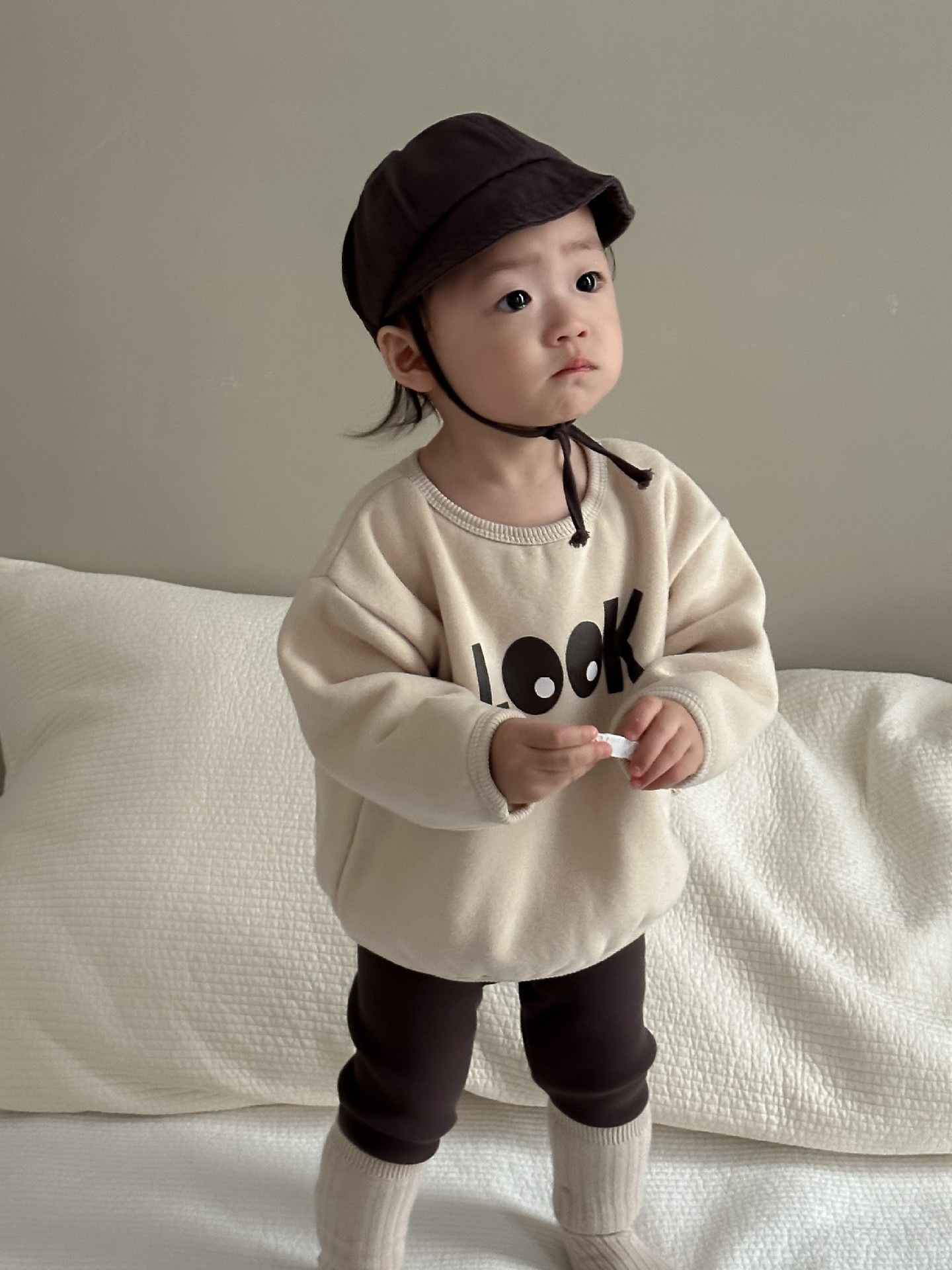 韩版婴幼儿男女一岁宝宝加绒休闲上衣套装秋冬装婴儿卫衣+裤子2件