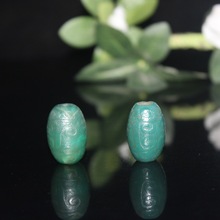 批发供应仿战汉仿古绿玛瑙卷云纹桶珠批发古珠老珠子喇小孔桶珠