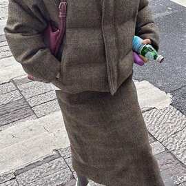 新款新品感复古洋气时尚小香风洋装棉服半身裙两件套装女秋冬百搭