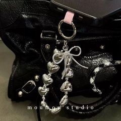 韓系ins亮銀愛心串銀結掛件鑰匙扣掛鏈件掛包潮飾品個性創意