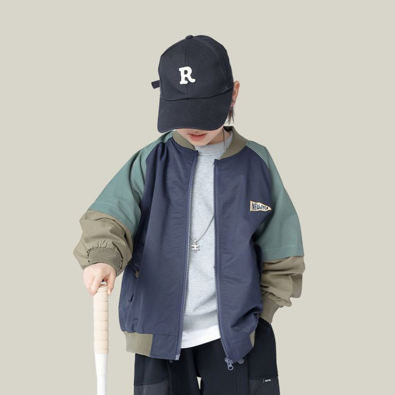 Boys' Stylish Jacket 2025 Autumn New Color-Block Top Korean Baseball Jacket Children's Pilot Jacket Trendy