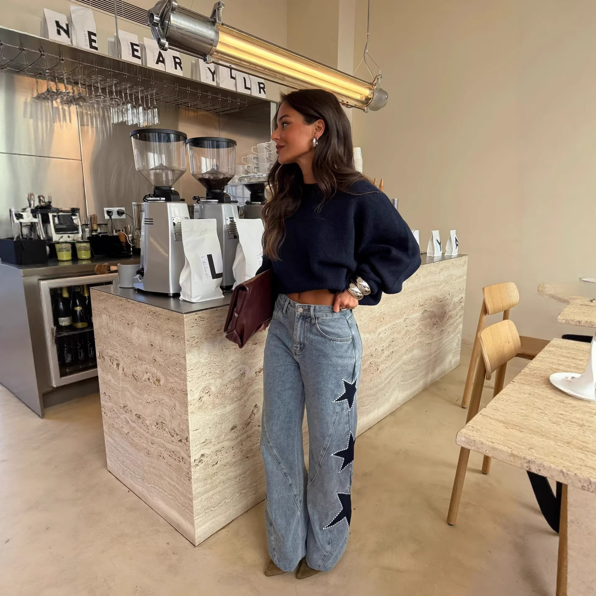 2026 European and American Cross-Border Women's New Fashion Casual Star-Shaped Loose Straight-Leg Denim Pants Russia