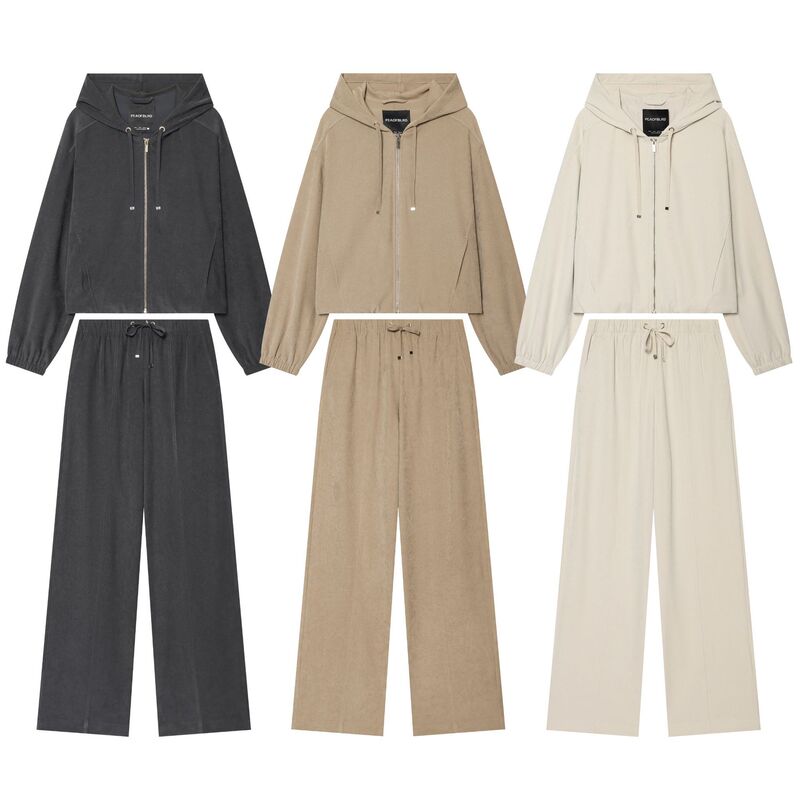 Long-sleeved hooded zip-up bomber jacket 8372241, lace-up casual wide-leg pants 8372242 set