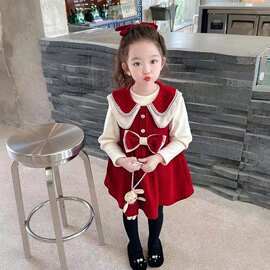 萌娃穿搭女童裙子2026秋冬季新款多巴胺公主风中小童背心裙套装
