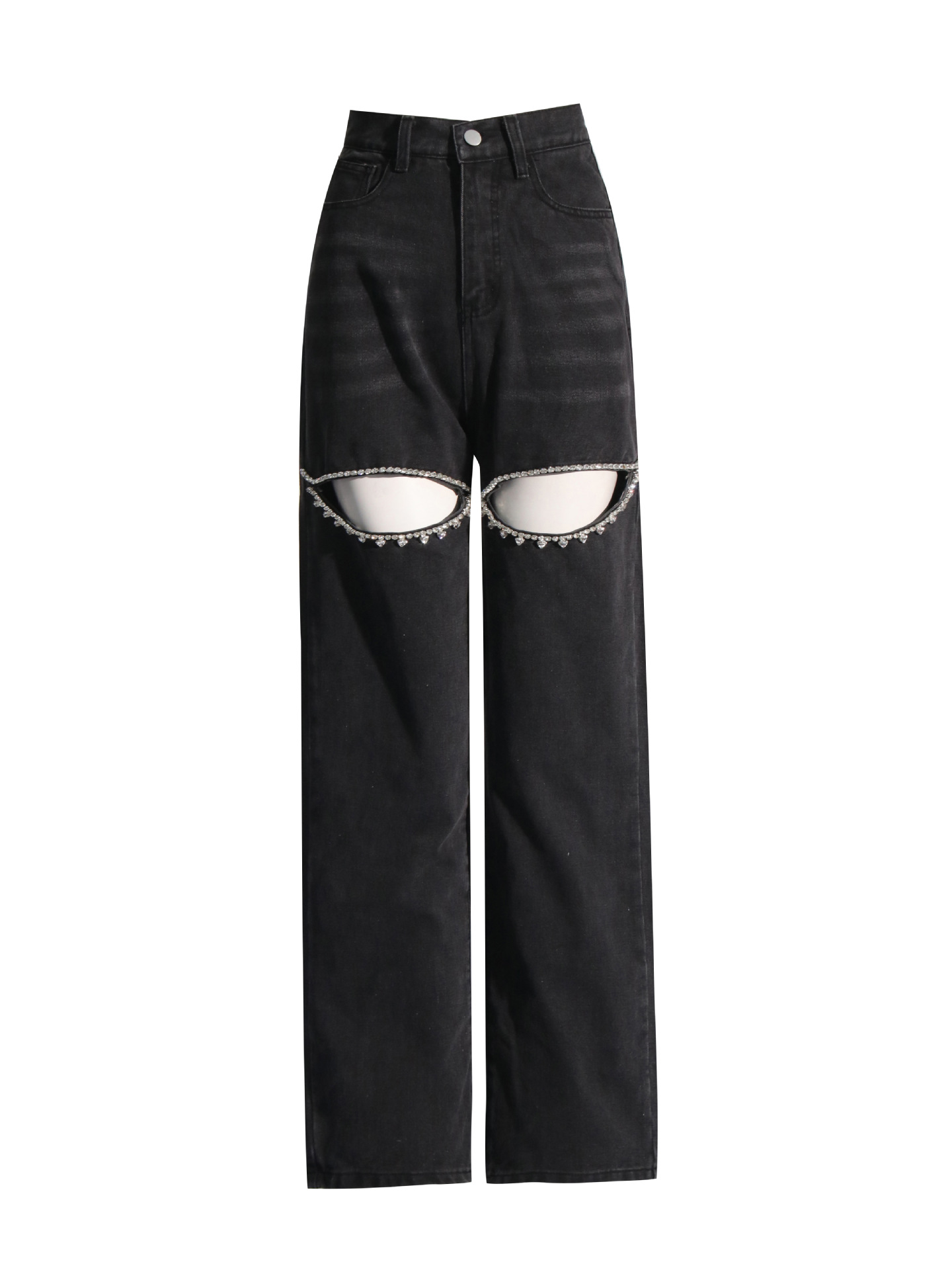 Vaqueros de nicho europeos y americanos, nueva colección primavera 2026, estilo largo de cintura alta con diseño hueco de pedrería, pantalones anchos de color liso para mujer.