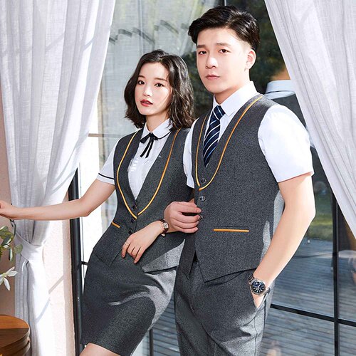 Shirt-vest three-piece set, unisex professional suit, hotel work uniform vest, Bank of Communications workwear uniform.