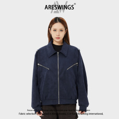 ARESWINGS2025潮牌デザイン感ins折り襟工装ジャケットカップル高街vibeパイロットコート